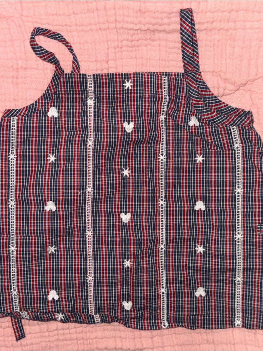 Old Navy Red & Navy Plaid Embroidered Girls Tank Top